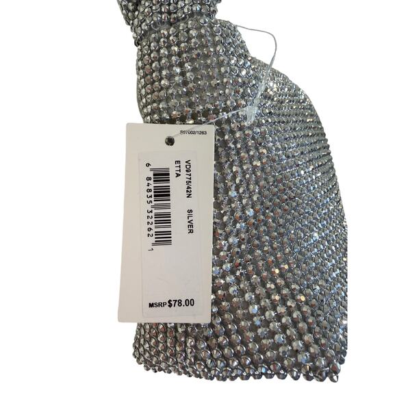 Jessica McClintock Silver Sequin Knot Handle Formal Purse NWT - Picture 7 of 8